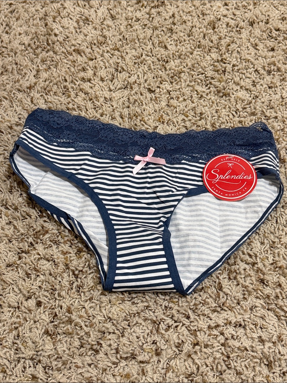 Splendies Navy & White Striped Lace Bikini Panty